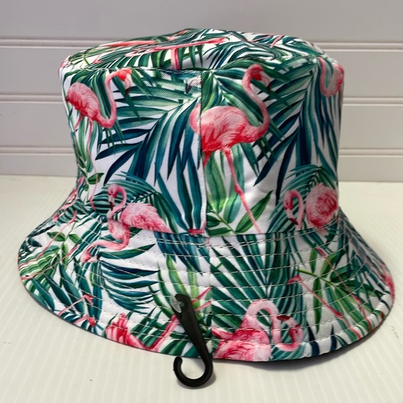 Pink Flamingos 🦩 & Palm Leaves Multicolored Reversible Cotton Bucket Hat - Picture 3 of 12